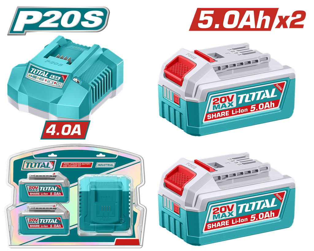 TOTAL - TFBCPK2513 - Kit batterie 5.0Ah et chargeur lithium-ion P20S