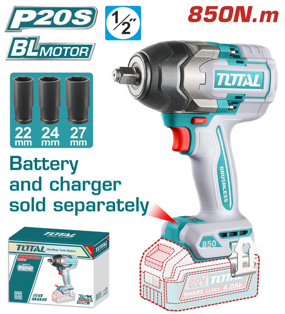 TOTAL - TIWLI20851 - Cle a choc 1/2" - 20V 850Nm