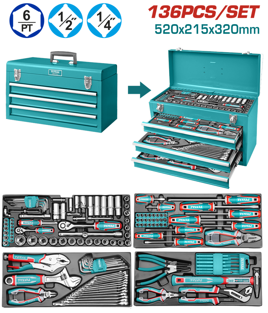 TOTAL - THTCS351367 - Mallette à outils mécanique 136 pcs