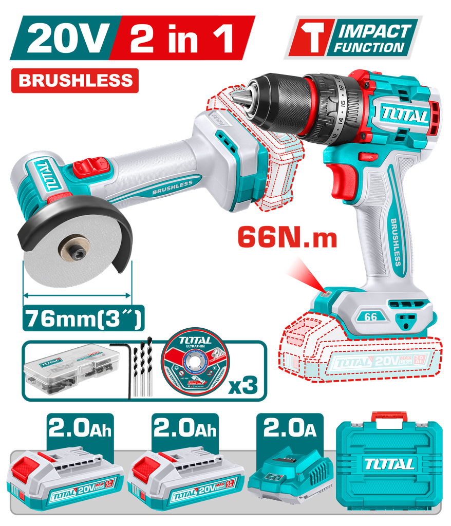 TOTAL - TCKLI20255 - Meuleuse d'angle sans fil Ø76mm 20V