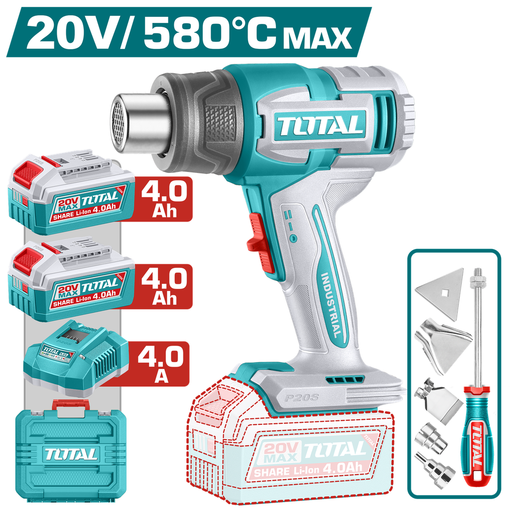 TOTAL - TBLI20085 - Pistolet thermique 20V 30-300℃/30-580°C