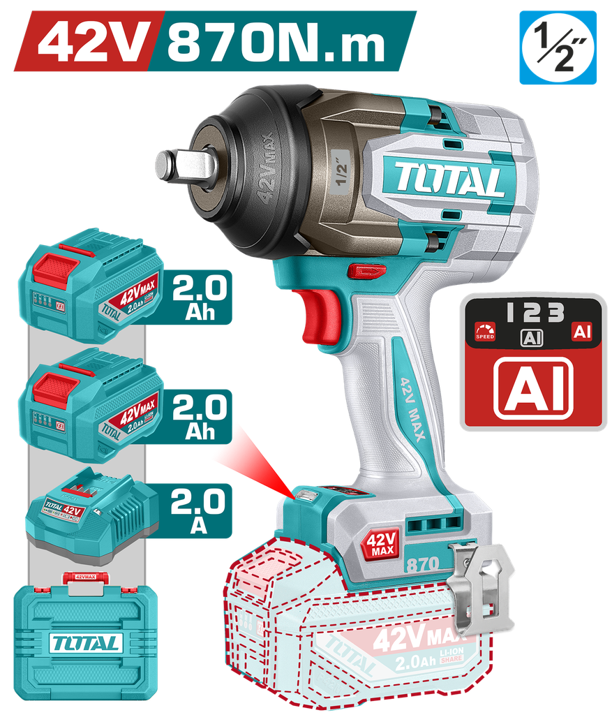 TOTAL - TIWLI42862 - Cle a choc 1/2" - 42V 870Nm