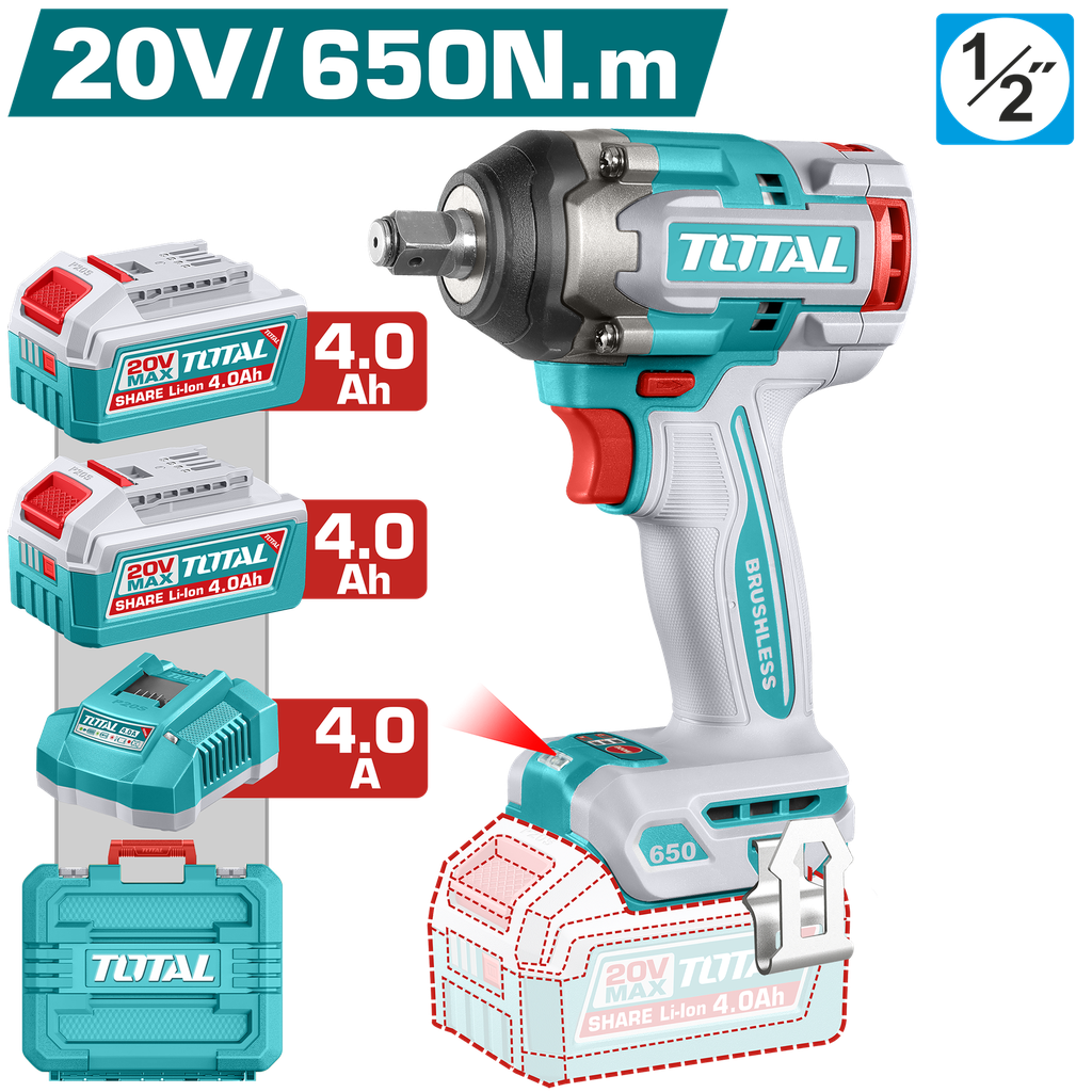 TOTAL - TIWLI2065 - Cle a choc 1/2" - 20V 800Nm