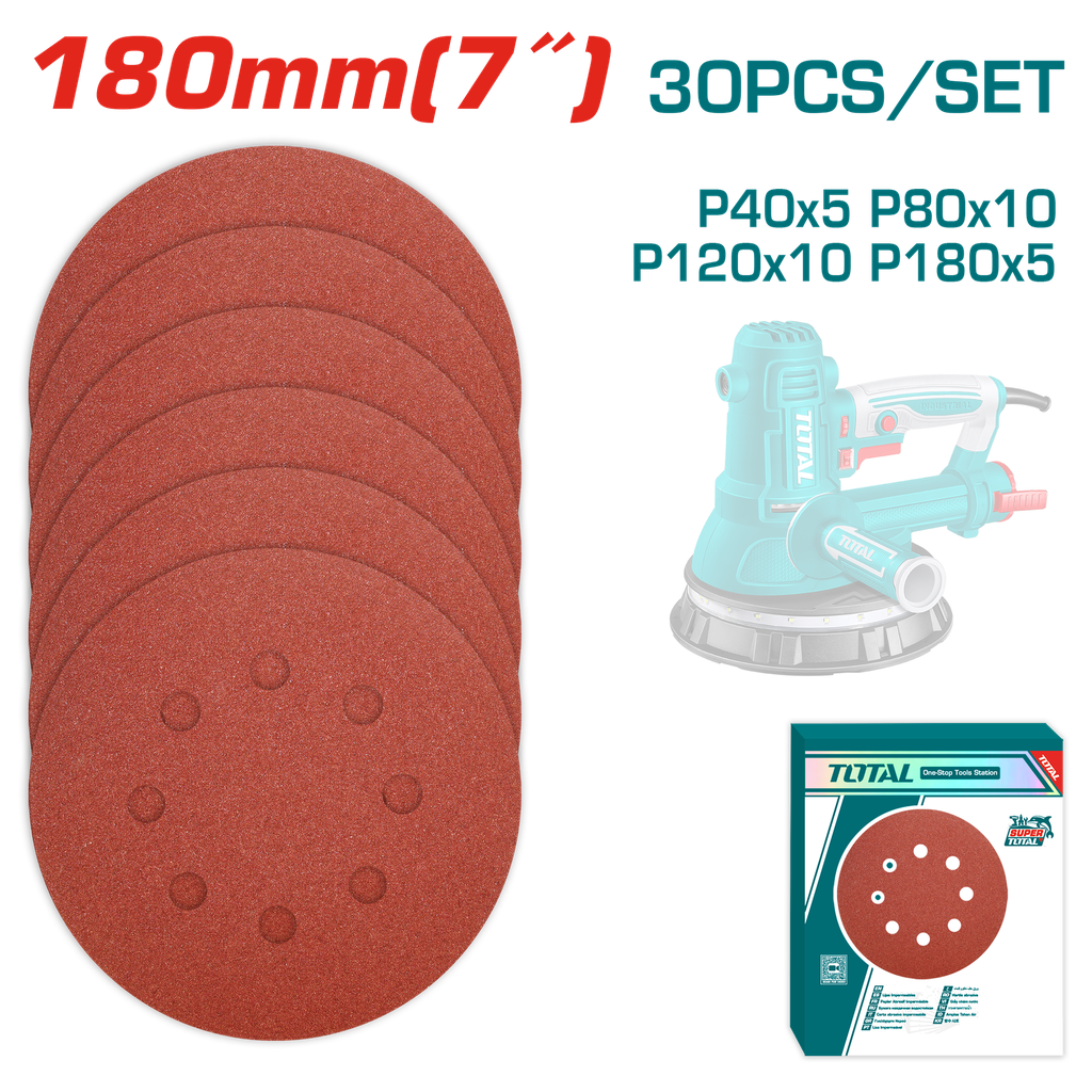 TOTAL - TAC180030 - Feuille pour ponceuse excentrique 30PCS 180MM
