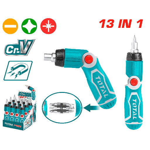 [TACSD30136] TOTAL - TACSD30136 - Tournevis á cliquet orientable - 13 embouts