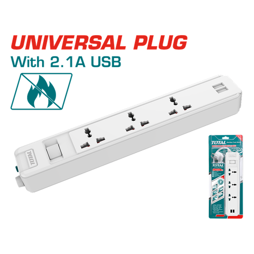 TOTAL - THES13041VSB - Multiprise 3 Prises + 2 Usb