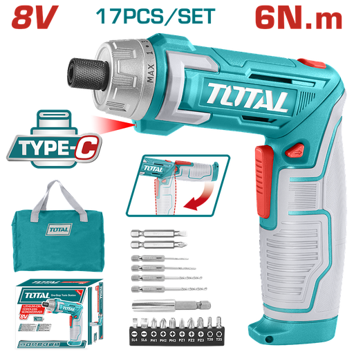 [TSDLI0802] TOTAL - TSDLI0802 - Tournevis sans fil 8V - 6N.m