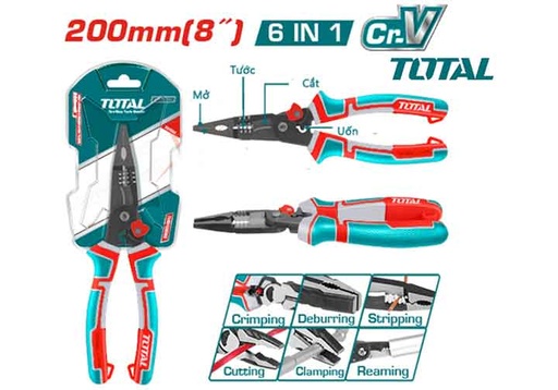 [THTMF286] TOTAL - THTMF286 - Pince long à bec plat multi-function 8" - 6 en 1