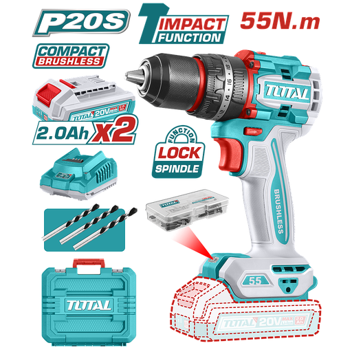 [TIDLI20558] TOTAL - TIDLI20558 - Perceuse à percussion sans balais 20V - 55Nm Ø13mm