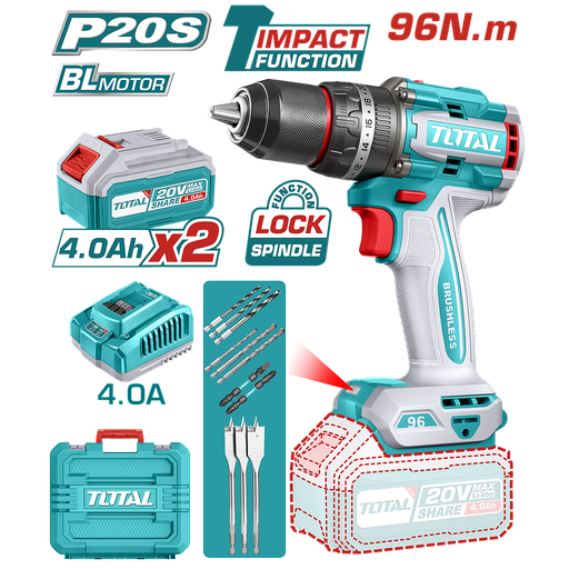 [TIDLI20968] TOTAL - TIDLI20968 - Perceuse à percussion sans balais 20V - 96Nm Ø13mm