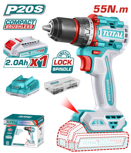 [TDLI205582] TOTAL - TDLI205582 - Perceuse sans fil sans percussion 20V - 55Nm Ø13mm
