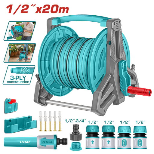 [THHR20124] طقم بكرة خرطوم 20m x 1/2"