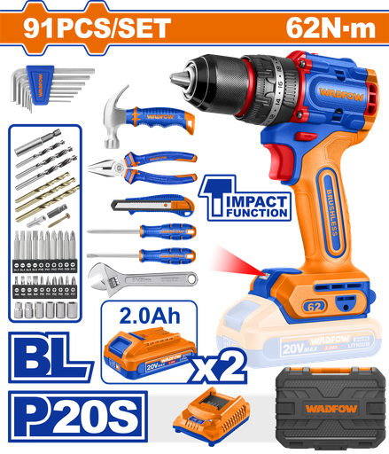 [WDT4B91] WDF - WDT4B91 - Mallette à outils 91 pcs avec perceuse 62Nm