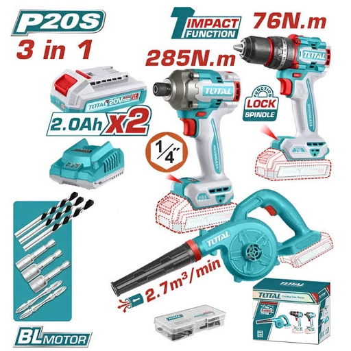 [TOSLI250182] TOTAL - TOSLI250182 - Combo sans fil 3 pcs 20V