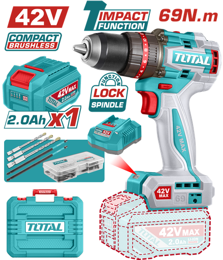 [TIDLI426981] TOTAL - TIDLI426981 - Perceuse à percussion 42V - 69Nm Ø13mm