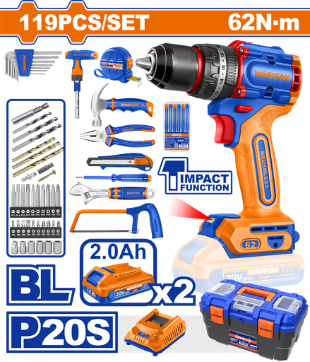 [WDT4B119] WDF - WDT4B119 - Mallette à outils 119 pcs avec perceuse 62Nm