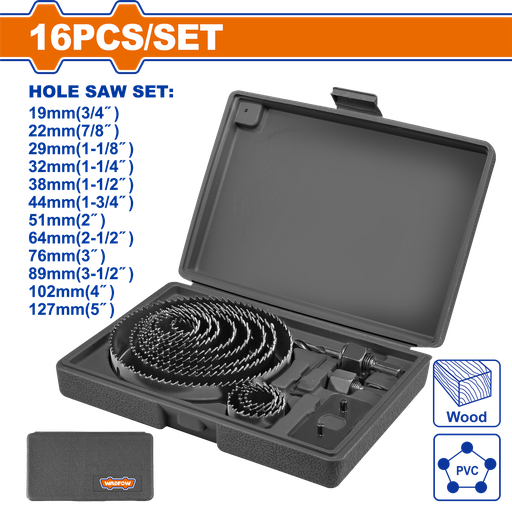 [WKJ4416] WDF - WKJ4416 - 16Pcs Carbon steel hole saw set