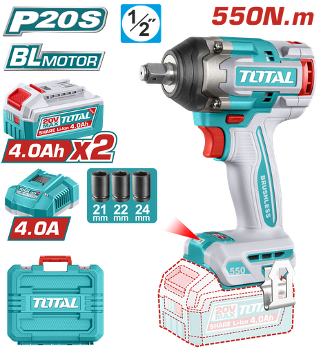 [TIWLI2055] TOTAL - TIWLI2055 - Cle a choc 1/2" - 20V 550Nm