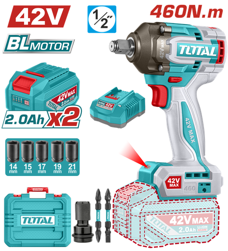 [TIWLI42462] TOTAL - TIWLI42462 - Cle a choc 1/2" - 42V 460Nm