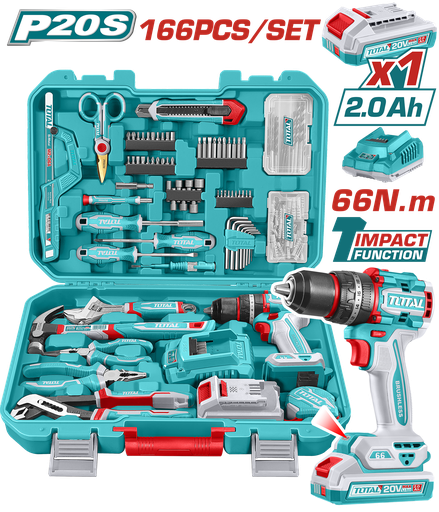 [THKTHP41667] TOTAL - THKTHP41667 - Mallette à outils 166 pcs perceuse 66Nm