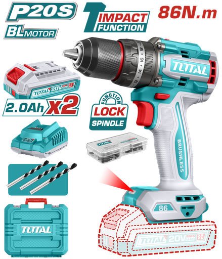 [TIDLI208687] TOTAL - TIDLI208687 - Perceuse à percussion sans balais 20V - 86Nm Ø13mm