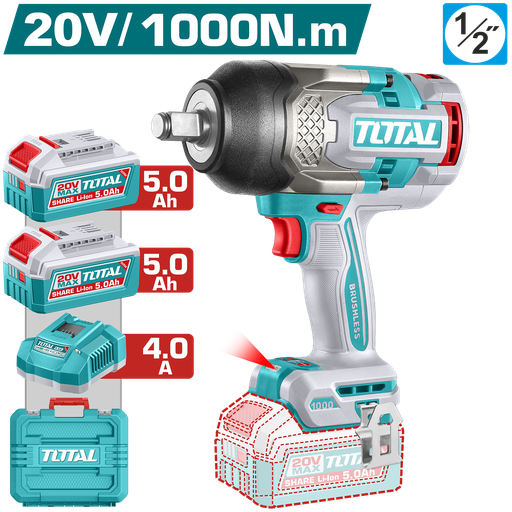 [TIWLI20100] TOTAL - TIWLI20100 - Clé à choc 1/2" - 20V 1150Nm