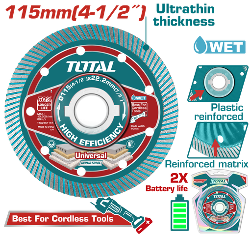 [TAC2151151] TOTAL - TAC2151151 - Disques diamant ultra-minces - Ø115mm